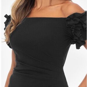 Xscape Evenings Ruffle Off the shoulder Midi Cocktail Dress